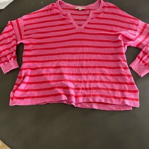 LOFT Women’s Pink and Red Stripe Long Sleeve Sweater, size XXL
